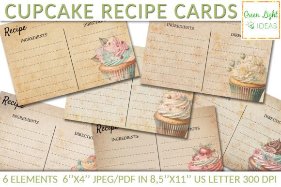 Download Vintage Cupcakes Recipe Cards Ephemera - Cards Collection