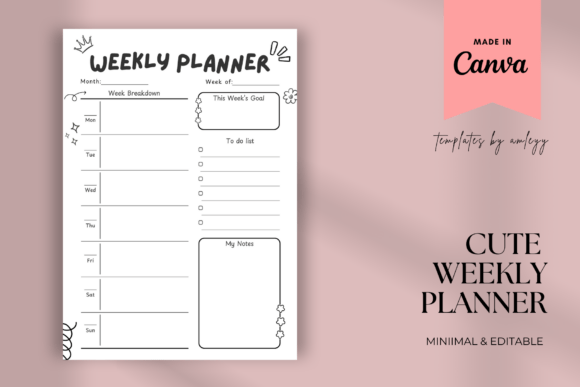 Download Cute Weekly Planner | Canva Editable - Canva editable Collection