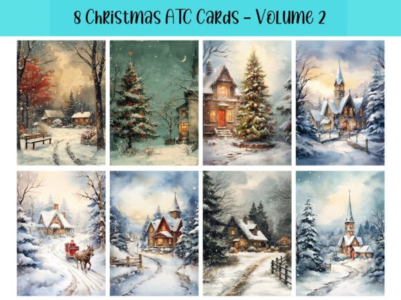 Download 8 Christmas ATC Cards for Junk Journals - Cards Collection